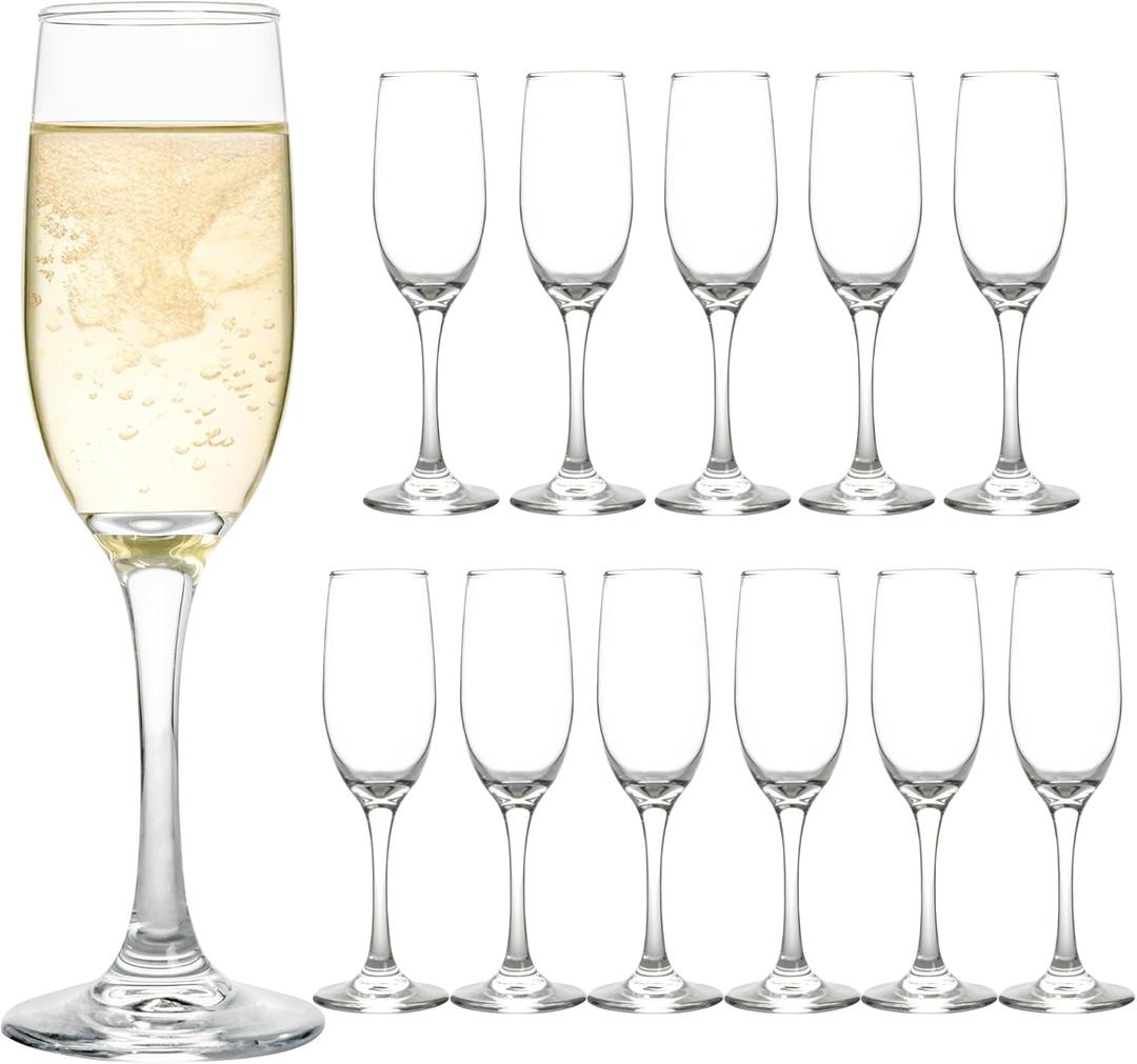 Elegant Champagne Flutes Set of 12 Champagne Glasses for Wedding or Christmas, 6 oz - Dishwasher Safe
