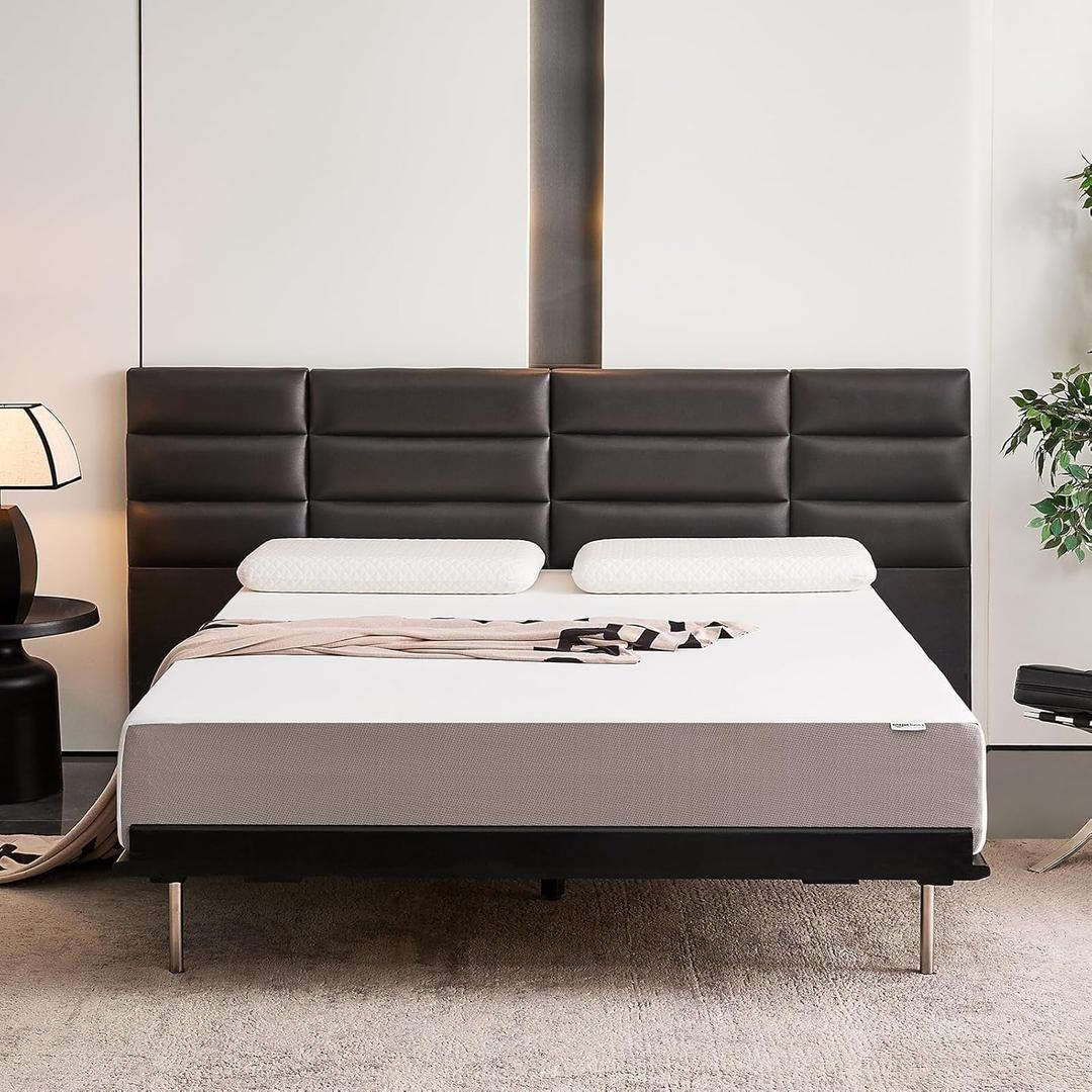Amazon Basics Memory Foam Mattress, Medium Firm, 10 Inch, Queen, White/Grey
