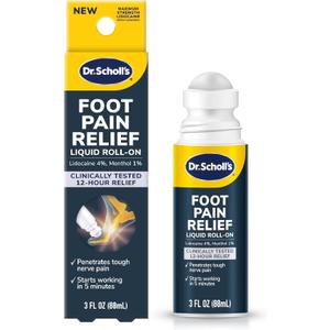 Dr. Scholl's Foot Pain Relief Liquid ROLL-ON, 3.0 oz // Clinically Tested 12-Hour Pain Relief - Penetrates Tough Nerve Pain - Works in 5 Minutes - Non-Greasy - with Lidocaine & Menthol