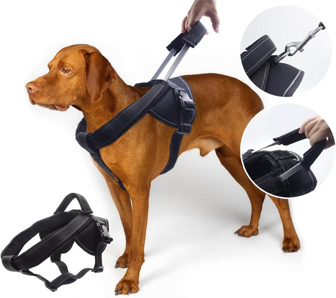 Heavy Duty Dog Harness for Large Dogs, No Pull Dog Vest Harness with Handle Extensible, Reflective Stitching (XXL) (XXL: Chest girth 32-47'')