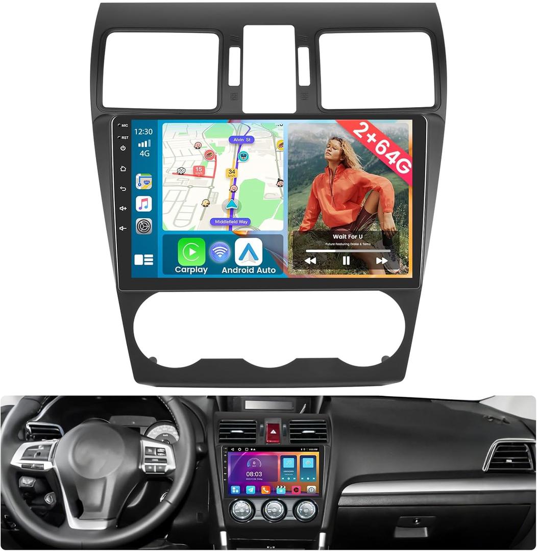 2+64G Android 15 Car Stereo for Subaru Forester Impreza WRX STi 2013 2014,9 inch Touch Screen Radio Wireless Apple CarPlay Android Auto DSP 5G WiFi Bluetooth GPS FM RDS+Free AHD Backup Cam