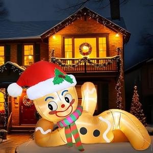 OurWarm 10FT Christmas Inflatable Outdoor Decoration, Christmas Inflatables Gingerbread Man Christmas Blow Ups with LED Lights, Blow Up Christmas Decorations Outdoor for Holiday Garden Lawn Yard Decor