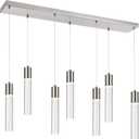 MELUCEE Dimmable LED Chandelier Linear Island Lighting, 7 Light Dining Room Chandeliers Brushed Nickel Pendant Light Fixture for Dining Room Over Table Kitchen Island, 5 Color Temperature Adjustable