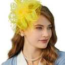 Cizoe Fascinators Hat for Women Tea Party Headband Kentucky Derby Wedding Flower Cocktail Mesh Feathers Hair Clip (1-yellow)