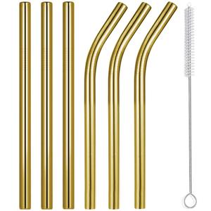Vinaco 8.5" and 10.5" Big Smoothie Straws & Milkshake Straws, 4 Pack Food-grade Stainless Steel Straws 0.4" Wide Mouth Straw for Smoothie, Milkshakes, Thick Drinks, Gold Metal Straws Reusable