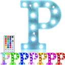 Pooqla Colorful Light Up Letters, Led Marquee Letter Light Sign Battery Powered, 18 Colors Lamp with Remote for Birthday Party Wedding Home Christmas Decoration, Glitter Silver Letter P