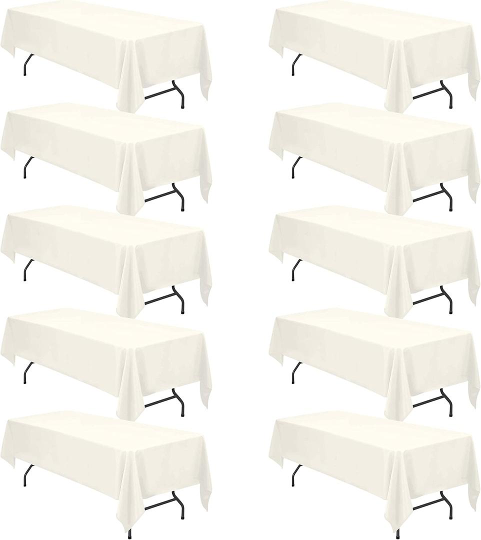 BRILLMAX 10 Pack Ivory Tablecloths for 8 Foot Rectangle Tables 60 x 126 Inch - 8ft Rectangular Bulk Linen Polyester Fabric Washable Cloth Cover for Wedding Reception Banquet Birthday Party