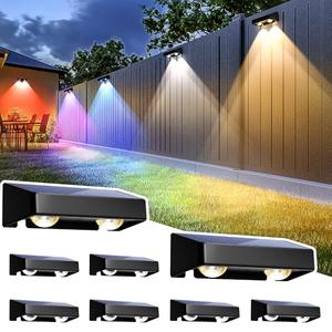 SOLPEX Solar Fence Lights Outdoor, 9 Fixed Colors ＆ Color Changing Fence Solar Lights Outdoor Waterproof IP65, LED Deck Lighting for Halloween Backyard Wall Step Patio Railing Pool Porch (8 Pack)
