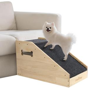 Dog Ramps for Small Dogs, Dog Steps for Couch with Non-slip Cover and Pads, Gentle Slope Ramp for Dogs to Get on Bed, Couch, Patio, Window Sill, Car, Easy up and down Pet Ramps for Puppy, Cats (1 Pack, Wood)