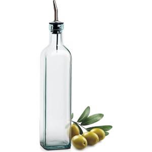 Olive Oil Dispenser Bottle - 16 oz, Made in Italy Glass Olive Oil and Vinegar Cruet with Stainless Steel Spout for Kitchen, Slight Green Tint (1, 473 ml)