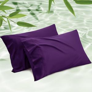 Bedsure Pillow Cases Queen, Cooling Pillow Cases, Rayon Derived from Bamboo Purple Pillowcases Queen Size Set of 2, PureWoven Silky Soft Bedding Pillow Covers with Envelope Closure, 20x30 Inches