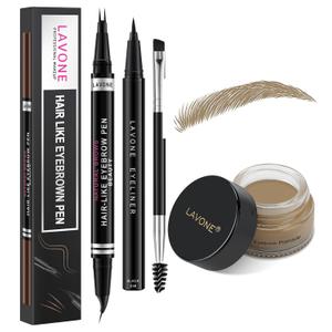 LAVONE Hair-Like Eyebrow Pen Makeup kit, Eyebrow Pencils for Women with Waterproof Microblading Eyebrow Pencil, Eyebrow Pomade, Eyeliner and Eyebrow Brush, Create Full, Natural Brows, Dark Blonde