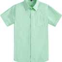 Spring&Gege Boys Cotton Dress Shirt Button Down Kids Short Sleeve Uniform Solid (2-14 Years) (Green)