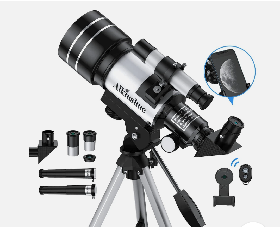 Astronomical Telescope for Kids, 70mm Aperture, 400mm Focal Length, 24-180X Magnification, Fully Multi-Coated Optics, AZ Mount with Tripod