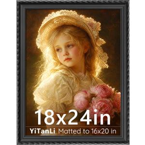 18x24 Black Vintage Ornate Wavy Picture Frame, Matted 16x20