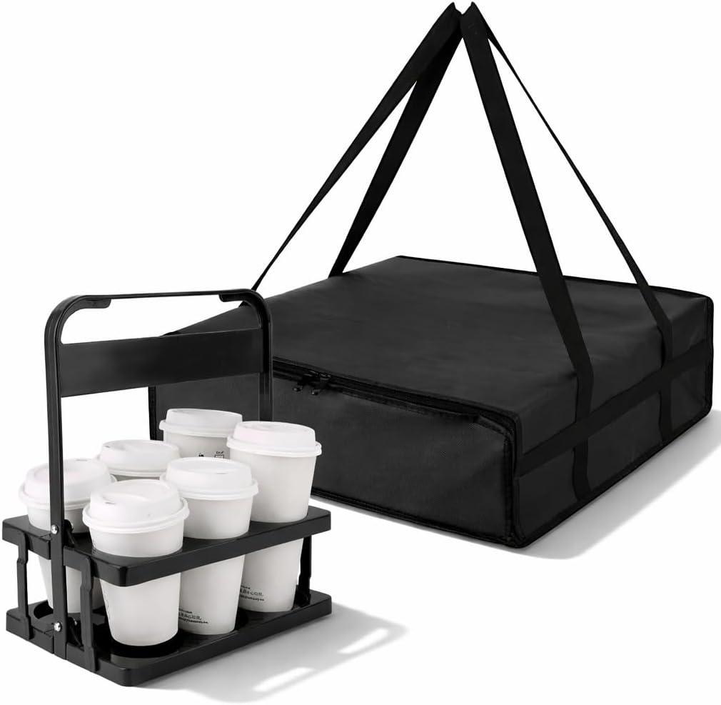 Bodaon Insulated Pizza Bags for Delivery & Plastic Portable Drink Carrier, 20" x 20" x 6" Thermal Food Carrier for Hot and Cold Food, Large Warming Bag for Catering and Delivery, 1-Pack