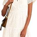 PRETTYGARDEN Womens 2026 Summer Short Dress V Neck Short Sleeve A Line Hollow Out Lace Cute Casual Beach Party Spring Dresses (White, L)