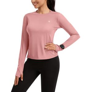 Women's Long Sleeve Running Shirt with Window Watch & Thumb Hole, UPF 50+ Sun Protection, Moisture-Wicking Reflective Gym Top Pink (S)