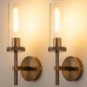 15" Knurled Bronze Hardwired Wall Sconces Set of 2, Bathroom Vanity Light Fixtures with Clear Glass Tube, Modern Lamp Lighting for Bedroom, Living Room, Hallway, Staircase, Mirror, Kitchen