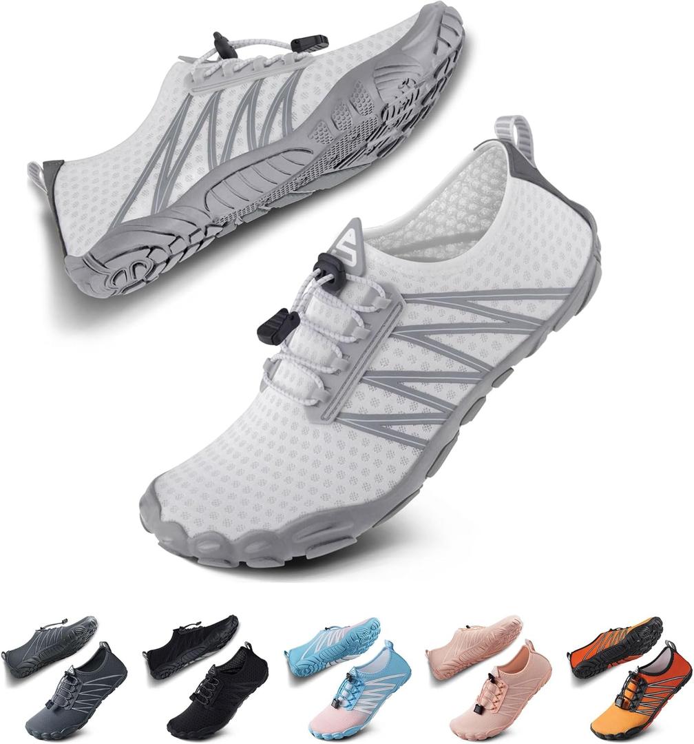 SEEKWAY Water Shoes Men Women Adult Quick-Dry Aqua Sock Barefoot for Beach Swim River Pool Lake Hiking Kayaking Surfing (9 Women/8 Men, 1a-407 White)