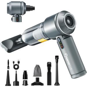SakerPlus 17500Pa Cordless Handheld Car Vacuum 4-in-1 Mini Vacuum Cleaner with LED Display 40min Runtime Multi Nozzles Rechargeable and Portable for Home,Office,Outdoor (Grey)