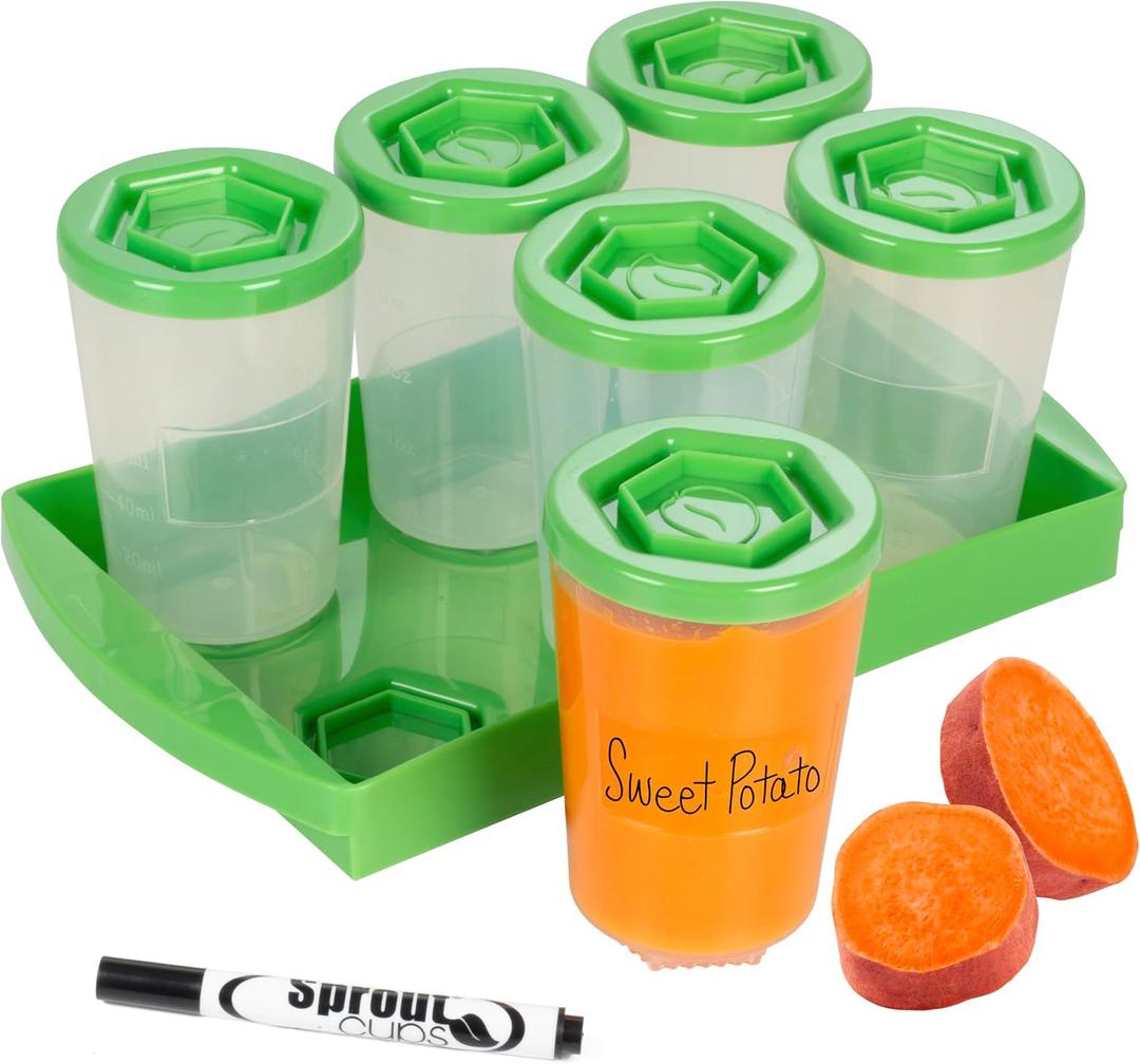 Baby Food Storage Containers with Write What You Want Lids, 6 Pack - 4oz Reusable, Stackable, Leakproof Plastic Jars w Tray- Freezer, Microwave & Dishwasher Safe-BPA/PVC Free, Safe Babyfood, Gift