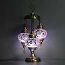 Asylove Turkish Lamp, 3 Globe Turkish Mosaic Table Lamp, Living Room and Office Decoration Lighting 5 inc Globe Total Dimesions 12 x 12 x 24 inch (Purple)