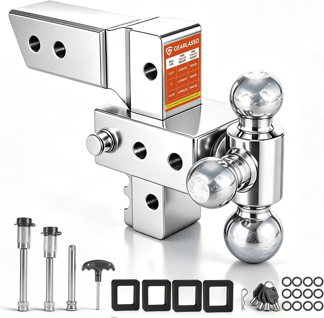 2.5" Adjustable Trailer Hitch 6 Inch Drop/Rise Tow Hitch Tri Ball Mounts
