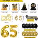27pcs 65th Birthday Decorations for Men,Black Gold 65th Party Decorations,Happy 65th Birthday Banner Honeycomb Hanging Swirls Cake Topper and Balloons Kit Party Supplies