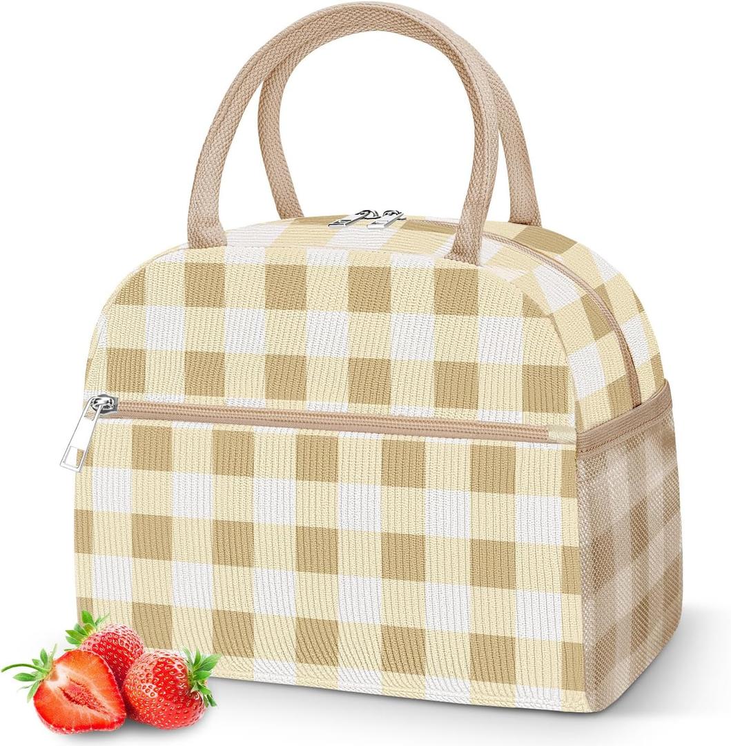 DALINDA Corduroy Lunch Bag Lunch Box for Women Men,Cute Insulated Lunch Bags,Water-Resistant Cute Cooler Lunch Tote Bag, Large Capacity for Work Travel Picnic