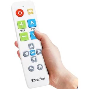 EZclicker Plus Big Button Universal TV Remote Simple Easy to Use, Works with Major TV Brands (2xAAA Batteries Not Included) (White)
