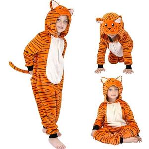 Wizland Kid Animal Onesie Tiger Outfits for Girls Boys Flanne Tiger Onesie Onepiece Holloween Costume with Tail 6-8