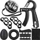 Hand Grip Strengthener Workout Kit (8 Pack) Forearm Grip Adjustable Resistance Hand Gripper, Finger Stretcher, Finger Exerciser, Grip RingGyro Ball