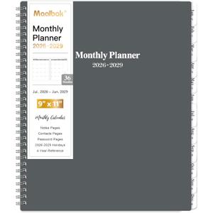 2026-2029 Monthly Planner/Calendar - July 2026 - June 2029, 3 Year Months Planner 2026-2029, 9'' x 11'', 36 Monthly Tabs, 2-Side Pocket, Gray