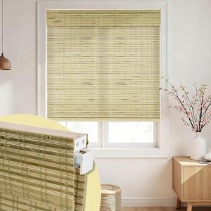 No Drill Bamboo Roman Shades Cordless, Raw Bamboo, 23" W x 64" H