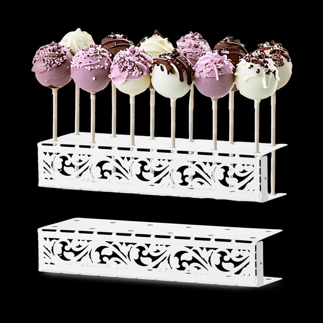 AIM & GGKK Cake Pop Stand, 12 Holes Lollipop Display Stand, Set of 2 White Metal Display Holder, Lollipop Holder for Wedding, Baby Shower, Birthday, Anniversaries Party Candy Decorative