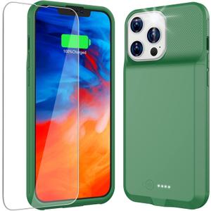 KKD Charging Case for iPhone 13/13 Pro, 7000mAh Ultra Slim Portable Extended Battery Case, Smart Rechargeable for iPhone 13 Charger Case Self Charging Phone Cover 6.1 inch, Green