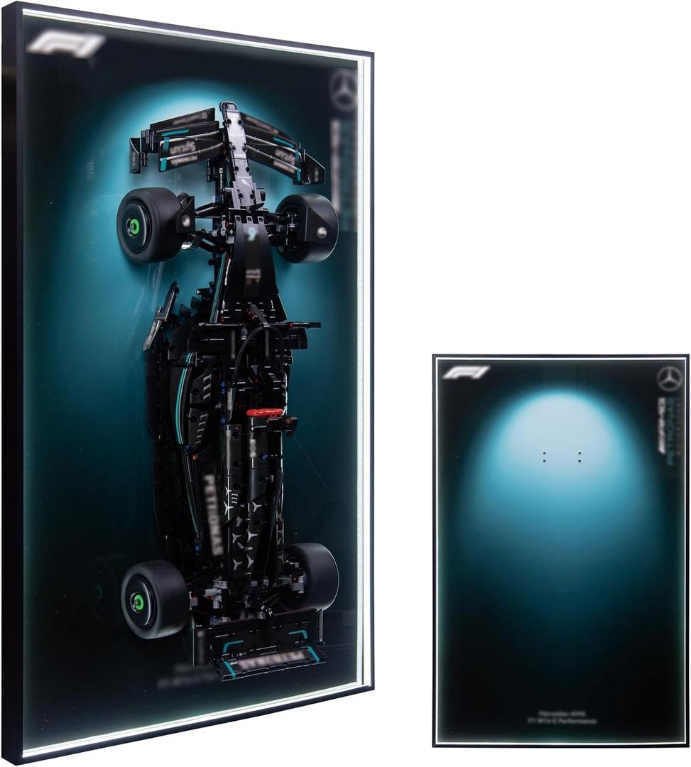Display Wallboard for Lego Technic Mercedes F1 W14 E Performance Model Car 42171,Display Board with LED Lights, Adult Collectibles Wall Mount, Gift Idea, Home Decor(No Car Included)
