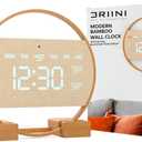 Driini Modern Large Digital Wall Clock - Bamboo Wood with Large LED Display- Day of Week, Time, Temperature, and Humidity - Aesthetic Living Room Clock or Office Wall Clock - Desk or Wall Mount.