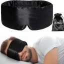 100% Natural Silk Eye Mask for Women Men, Soft Pressureless Cooling Blackout Eye Covers for Sleeping, Large Size Sleep Mask fits All Heads Adjustable, 1PC, Black