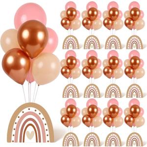 12 Sets Boho Rainbow Baby Shower Balloon Stand Kit for Table Boho Centerpieces with Balloon 3D Rainbow Party Decorations for Boys Girls Birthday Party Supplies
