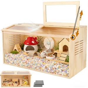 Wooden Hamster Cage,40" L x 20" W x 20" H Animal Cabinet for Dwarf Syrian Hamsters Degus, Hamster Habitat with Openable Top and Large Acrylic Sheets.