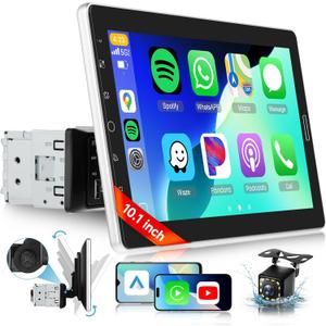 10.1 inch Single Din Car Stereo with FM/RDS Wireless Carplay Android Auto Backup Camera, Sellrich Single Din Detachable Screen Radio Support Bluetooth YouTube MirrorLink EQ USB/AUX/TF SWC