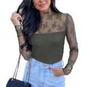 PINKMSTYLE Women's Lace Bodysuit Long Sleeve High Neck, Sexy Tops for Going Out, Date Night, Concert Outfits, Size S