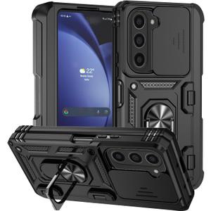 Phone Case for Samsung Galaxy Z Fold 6 with S Pen Holder & Hinge Protection for Samsung Z Fold 6 Case with Stand Ring & Slide Camera Cover, Heavy Duty Military Grade Protective (Black)