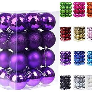 Emopeak 24Pcs Christmas Balls Ornaments for Xmas Christmas Tree  4 Style Shatterproof Christmas Tree Decorations Hanging Ball for Holiday Wedding Party Decoration (Purple, 1.6"/4.2CM), 2 Pack