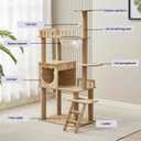 54-Inch Cat Tower,Multi-Level Pure Wood-Modern Cat Tree Tower with Condo, Cat Stairs, Bowl,9 Sisal Scratching Posts, Top Perch, Toy Balls,Cat Tree for Indoor Cats Large Adult (KT-1022)