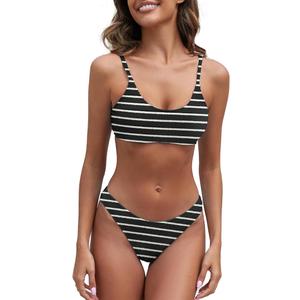 Fanuerg Women's Ribbed Bikini Sets Scoop Neck Cheeky Swimsuit Textured Two Piece Bathing Suit, XS