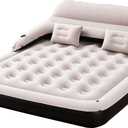  King Size Air Mattress with Headboard and Pillows, Inflatable Bed Blow Up Bed