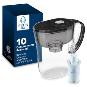 Brita Small 6 Cup Water Filter Pitcher, 1 BritaPlus Filter, Metro, Black